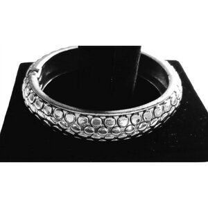Vintage Y2k Modernist Bracelet Silver Tone Hinged Scaled Bubble Dot Edgy Chic